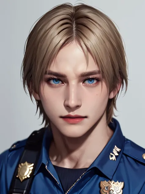 score_9, score_8_up,score_7_up,1boy, <lora:Korean_mix_style:1>leon s. kennedy, upper body, police uniform,