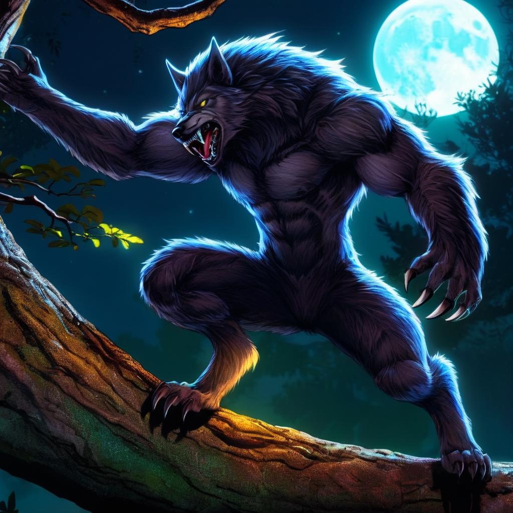 Duett, zwei, Mensch und Werwolf, Riesiger Werwolf fickt einen Mann - SeaArt  AI