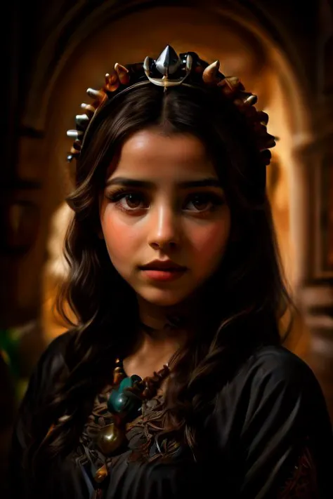 (medieval 10 years-old Moroccan beautiful female wearing traditional jewelry and colorful tawenza headdress), with extremely detailed skin and round eyes with extremely detailed pupils and irises, at majorelle blue garden, moorish arch, marrocan fretwork, golden arabesque design, zellige concept art background, abcdefghijklmnopqrstuvwxyz <lora:Tawenza-SD:0.65> <lora:difConsistency_detail:0.25> <lora:more_details:0.45> <lora:speedy1p5:1>