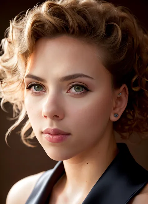 a close up of a woman with a black dress and a black tie