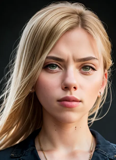 a close up of a woman with a necklace on her neck