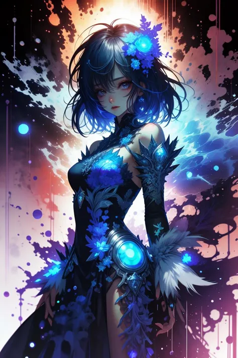 (Eliminated Digital Artwork:1.3) of (Detailed illustration:1.3) ((Masterpiece, best quality,edgQuality)), edgCrystal, woman wearing a dress made of crystals,wearing edgCrystal,cowboy shot <lora:edgCrystalDress:0.9>,CGSociety,ArtStation,(Blue hue:1.3), <lora:LCM_LoRA_Weights_SD15:1>