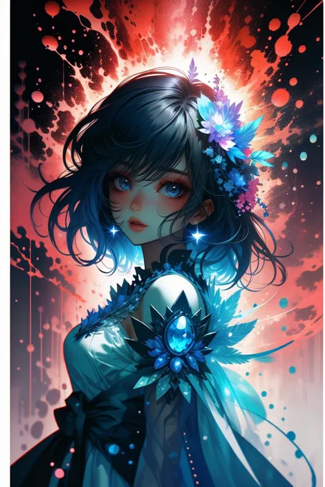 a girl with blue hair and a flower in her hair