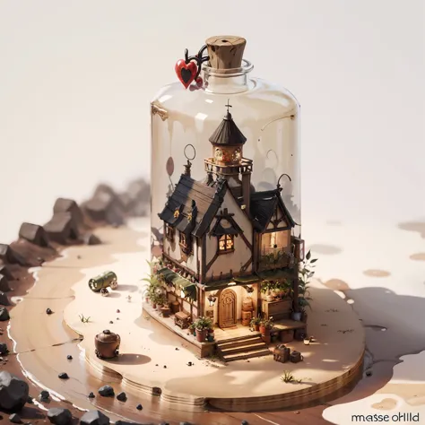 there is a miniature house in a glass jar on a table