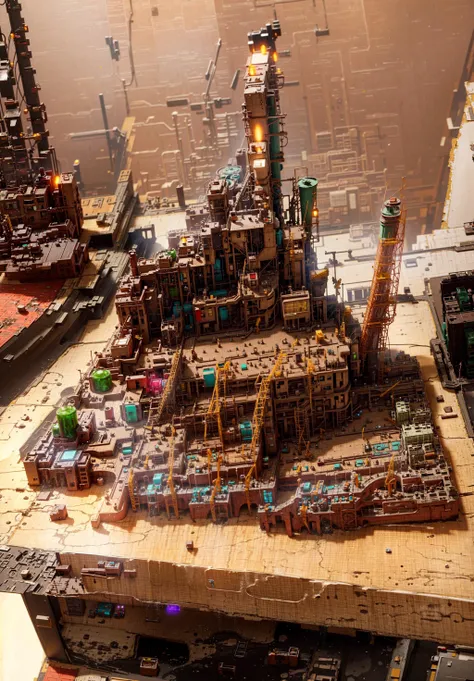 background is On a desk with pliers, tweezers, and props, mini\(ttp\), (8k, RAW photo, best quality, masterpiece:1.2), refinery, pipelines, reactor, miniature, landscape, isometric, <lora:miniature_V1:0.6>, in a box,