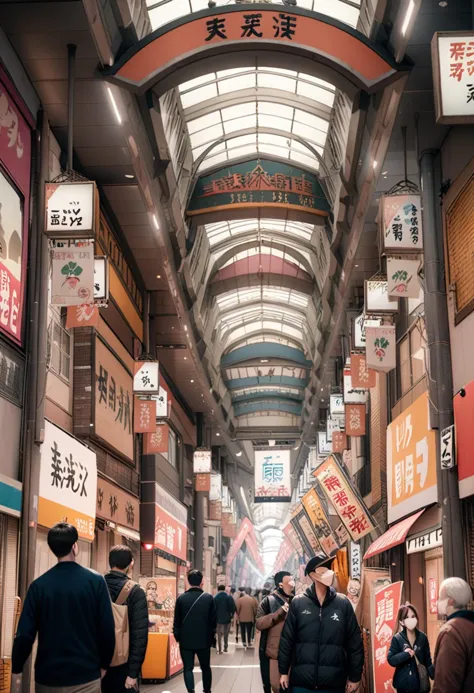 people walking down a crowded street in a shopping area