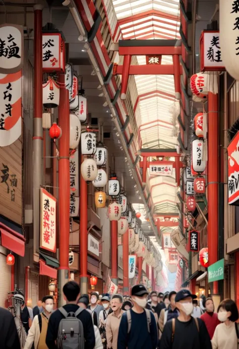 araffe street with many people walking in a crowded area