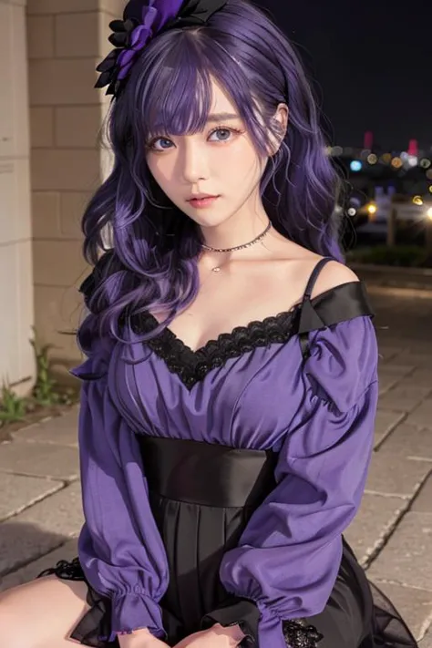 best quality,highly detailed,masterpiece,8k raw,ultra-detailed,solo,1girl,delicate eyes,purple hair, iom, 1girl, lavender contac...