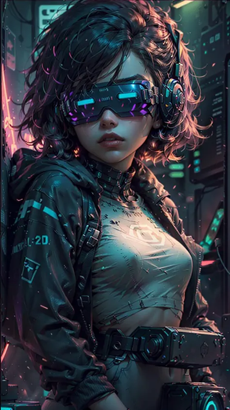 ((Best quality)), ((masterpiece)), (highly detailed:1.3), 3D,NeonNoir, beautiful cyberpunk woman,(wearing head-mounted display that is chunky and hi-tech:1.2),wearing a cape,hacking a computer terminal,PURPLE NEON LIGHT FROM MONITOR, GREEN NEON SIGNS ON THE WALL,<lora:head-mounted display3:0.8><lora:NijiExpressV2:0.6> <lora:NeonNoir:0.6>