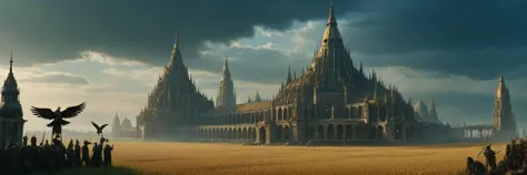 (warhammer 40k, wh40k10m, agri-world:1.5, complex gothic architecture, i, machinery,:1.5,   wide crop fields  gigantic granaries:2, multiple layers of construction, layer after layer of architecture, spire towers, reaching the sky), gothic temple
BREAK
(symbolism, iconism, statue, heraldry, Imperium of Man location, The Aquila, two-headed eagle, cranes:1.5,  Brutalistic, Dystopian,  grim, dark, thunder storm, clear sky),
BREAK
(view from orbit, gigantic,panorma, large scale:2)
<lora:Wolvie_Concept_wh40k10m_v1.0:0.8>