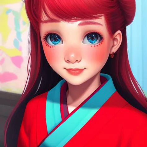 a girl in a red kimono