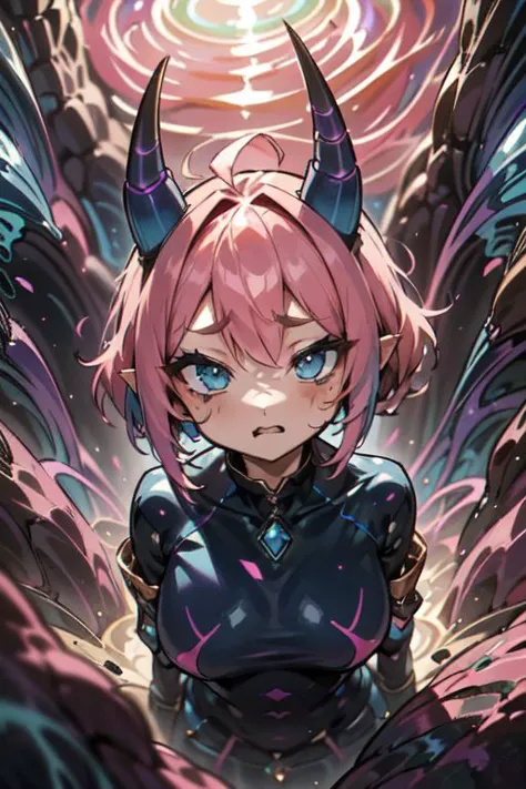 a girl with horns and horns in a dark space