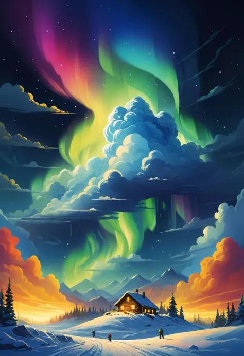 Sunny days, sunny nights, mighty clouds of Northern Lights, <lora:wildlife-sdxl:0.8> t-shirt_design, <lora:great_lighting:0.8> great lighting, dynamic lighting, <lora:saturated_colors:0.8> saturated colors