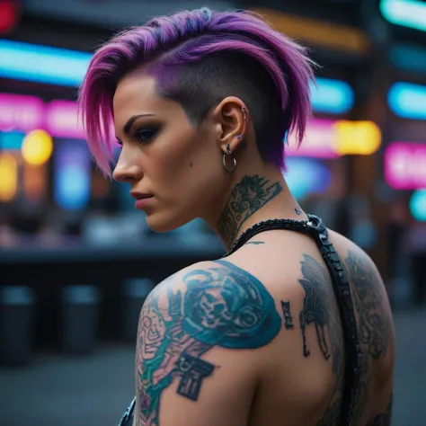 a close up of a woman with a tattoo on her back