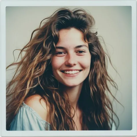 a close up of a woman with long hair smiling at the camera