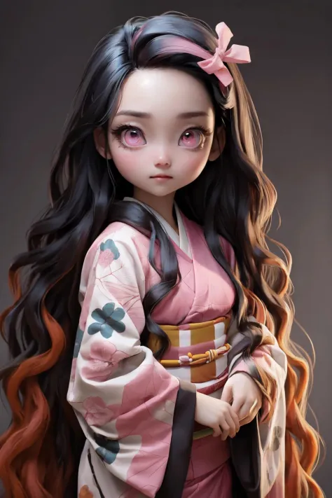 <lora:nezukukamadotest:1>
nezuko kamado, black hair, forehead, hair ribbon, long hair, multicolored hair, (pink eyes:1.5), orang...