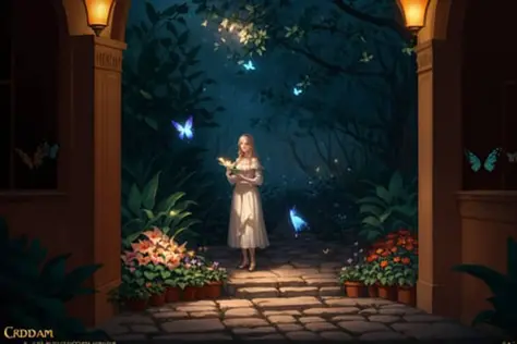 garden of eden, woman, animals, cinematic lighting, highly detailed, butterflies,