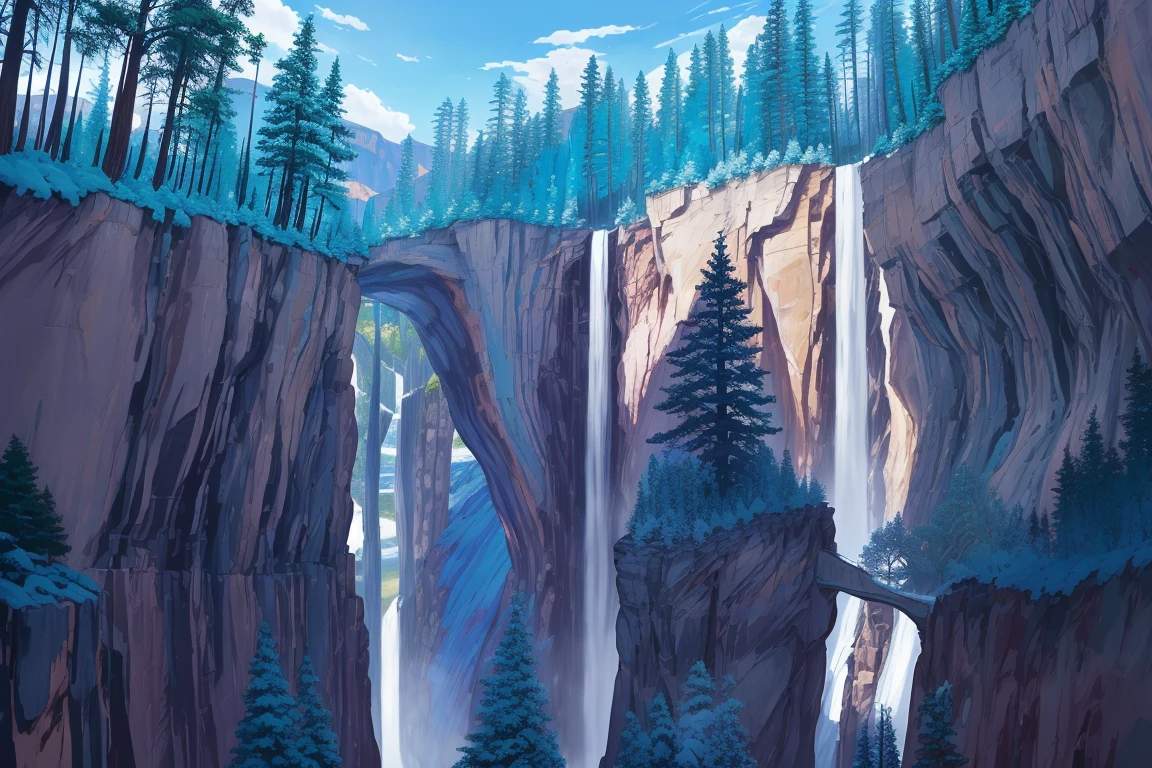 Cascade du Grand Canyon,  arbres bleus,  pas d&#39;humains,  couleur éclatante,