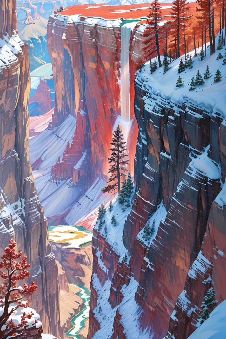 Cachoeira do Grand Canyon, árvores vermelhas,  sem humanos,  cor estourando,