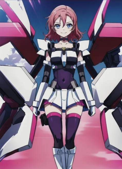 <lora:LBX-Girls_Riko:0.6>, LBX-Girls_Riko, 1girl, pink hair, thighhighs, blue eyes, mecha, robot, short hair, solo, gloves, boots, choker, covered navel, smile, <lora:Masterpiace:0.8>