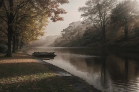 there is a boat that is sitting on the water in the park