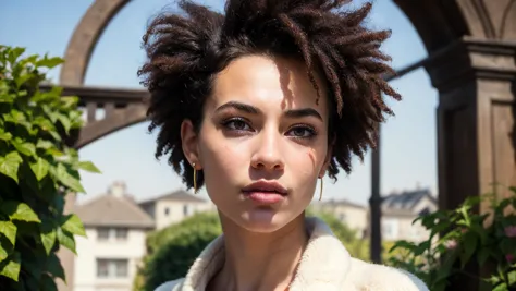 una fotografía profesional premiada de (1 hombre:1.3) Bizantino con ojos brillantes y cejas arqueadas altas y peinado de cabello rizado afro puff masculino y afeitado con barbijo en color blanco, él es un hacker sospechoso, inugami-ke no ichizoku pose  in garden ,(escena épica:1.3),personaje ultradetallado con cara perfecta,piel detallada,(ultranítido:1.3),(obra maestra:1.1),mejor calidad,(Fotorrealista:1.2),Ultrarealista,personaje realista ultradetallado,4k calidad perfecta, por Ray Harryhausen Ángulo de cámara con iluminación de tungsteno desde un lado y piernas recortadas Magnífico,Detalle imperceptible,intrincadamente diseñado,  (cara de calidad perfecta:1.5)  complejo hiperdetallado,  increíblemente detallado, ropa detallada, piel detallada, cuerpo detallado,