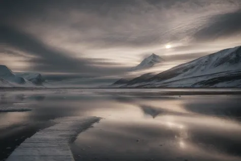una imagen profesional del invierno ,Svalbard, Noruega: En el archipiélago ártico de Svalbard, Los osos polares deambulan en medio de vastas extensiones heladas., y los fiordos helados brillan bajo el brillo etéreo de la aurora boreal.  ,Gran angular, paisaje , photorealism,irreal 5 días, extremadamente detallado ,((ultranítido)),((obra maestra)),((mejor calidad)),((ultradetallado)),((detalles intrincados)), fondo extremadamente detallado, ultra realista,32k,foto cruda, 8K ,DSLR,iluminación suave,alta calidad,grano de la película, hermoso y estetico,extremadamente detallado, sombras naturales, 