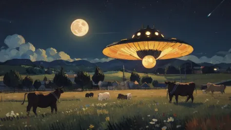 (close-up:1.1) illustration of (ufo spaceship:1.2) BREAK  large moon in the sky BREAK cows on field BREAK <lora:epiNoiseoffset_v...