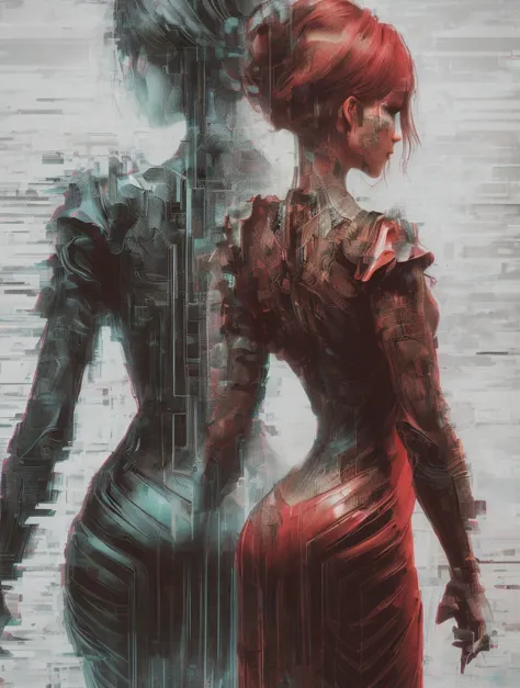 illustration, cartoon, soothing tones, calm colors, portrait rear shot, cute dancing girl, pretty smirking face, short red straight hair, (long dress:1.2), (glitching, glitches:1.2) on face, colorful, action-packed background
<lora:GlitchFashion:0.9> GlitchFashion, (intricate details:0.9), (hdr, hyperdetailed:1.2)