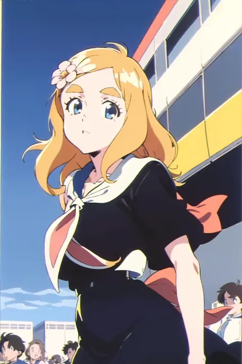 anime girl in a black dress with a red sash and a white collar