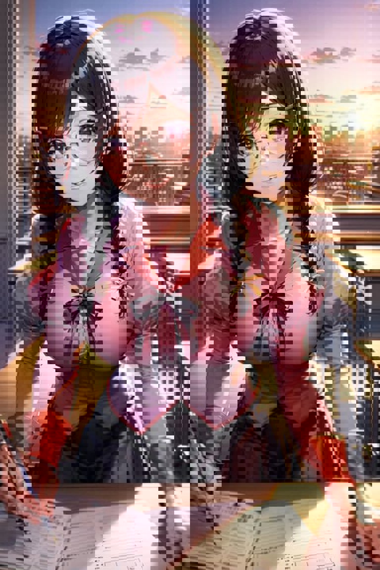 Hanekawa Tsubasa、auge glas、Zöpfe、Ein dunkelhaariger、große Titten - SeaArt AI