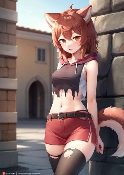 a woman in a short skirt and a cat ears outfit