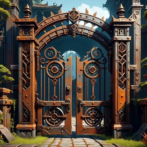 a close up of a gate with a clock on it