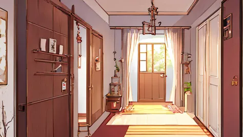 niji_vn_bg, no humans, <lora:niji_vn_bg:1>, detailed, beautifull, visual novel, house aisle, home aisle anime, door, door close, anime, wall, simple background, inside,