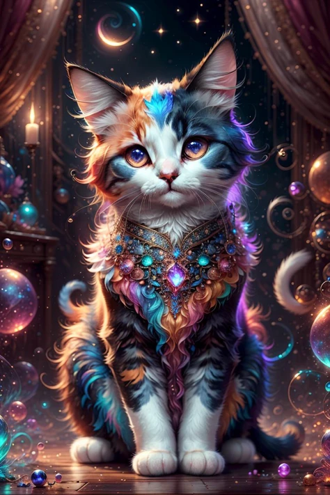 vibrantfantasystyle, vibrant fantasy cat,  no humans,