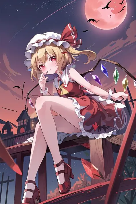 masterpiece, best quality,ultra detail, Flandre_Scarlet_Touhou,red shoes,1girl, blonde hair, wings, red eyes, looking at viewer,...