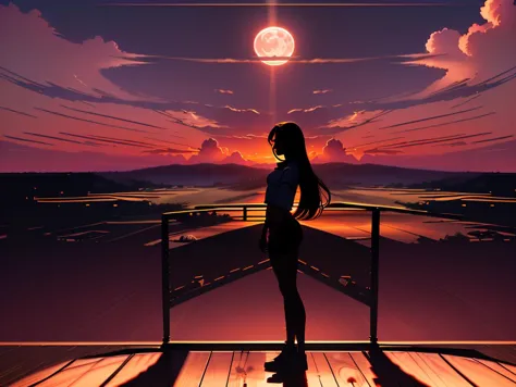 anime girl looking at the sunset