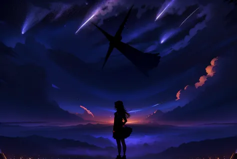 anime girl watching the stars in the sky