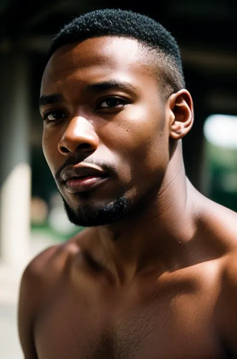 lifestyle photography photo of a black man, anticipate facial expression, close up on face, under soft lighting, high angle, sho...