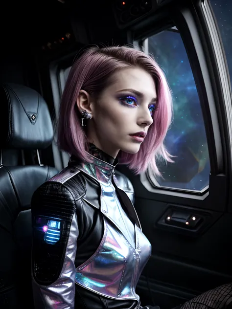 arafed woman in a futuristic space suit sitting in a vehicle