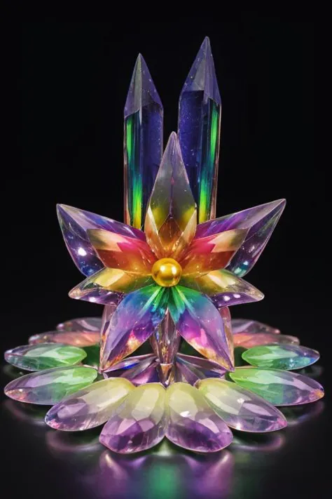 masterpiece, best quality, rainbow crystal flower, refraction, realistic, 