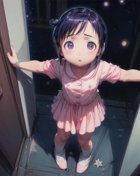 anime girl standing in doorway with arms outstretched out