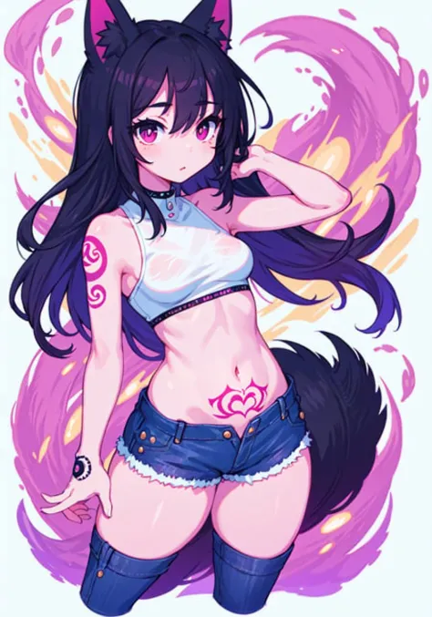 art by (slugbox:1.1), 1girl, full-body view, (small breasts:1.5), wide hips, thick thighs, punk bad girl, fox ears, official art,vivid color,finely detailed,hyper detailed, 8k ,high resolution illustration,Masterpiece,best quality,intricate_detail, (muscul...