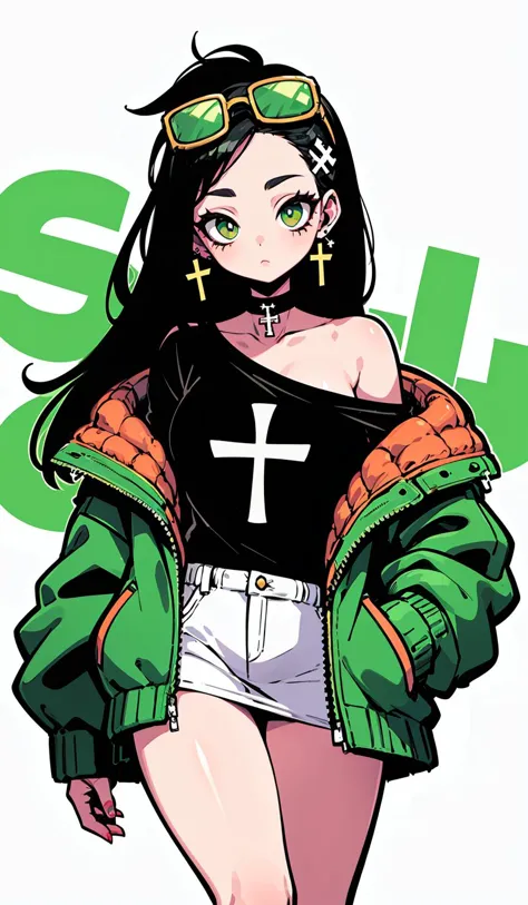 a cartoon of a woman with a cross on her chest