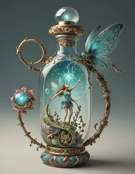 <lora:serco3_XL:1> serco style, Intricate gorgeous detailed bioluminescent magical and dreamy fairy perfume bottle, breathtaking...