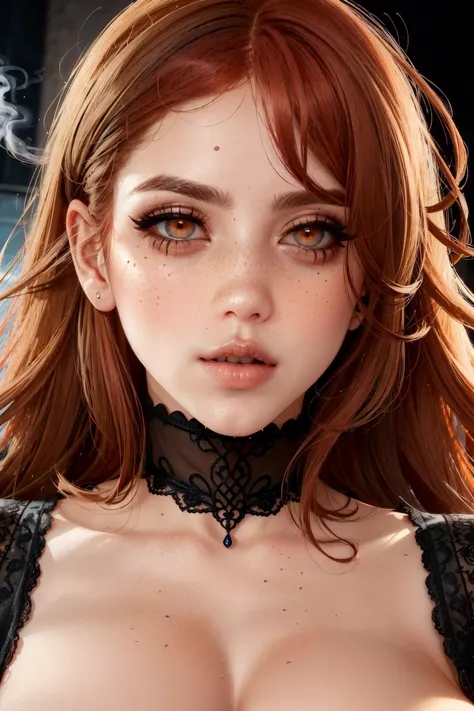 1woman, solo,score_8_up,  (curly red hair:1.1), redhead,very red hair, ginger hair, black choker, grey eyes, one eye covered by hair,  eyeliner, (freckles:1.1), gorgeous full lips,eyeshadow,dark smokey eyes,smokeyeyes,wet, wet clothes, very aesthetic, illustration, perfect composition, intricate details, seductive,sexy, closeup (sexy makeup:1.2), garterbelt, stockings,
,(incredibly detailed:1.1), perfect anatomy, graceful face, slim, pointed nose, (nostrils:0.3), gorgeous full red lips,lipliner, UHD, 8K, ultra detailed, beautiful natural 28-year-old woman,<lora:breastsizeslideroffset:0.3>  <lora:Expressive_H:1> Expressiveh, <lora:edgChokersv2:1> edgChoker,close-up, wearing edgChoker,