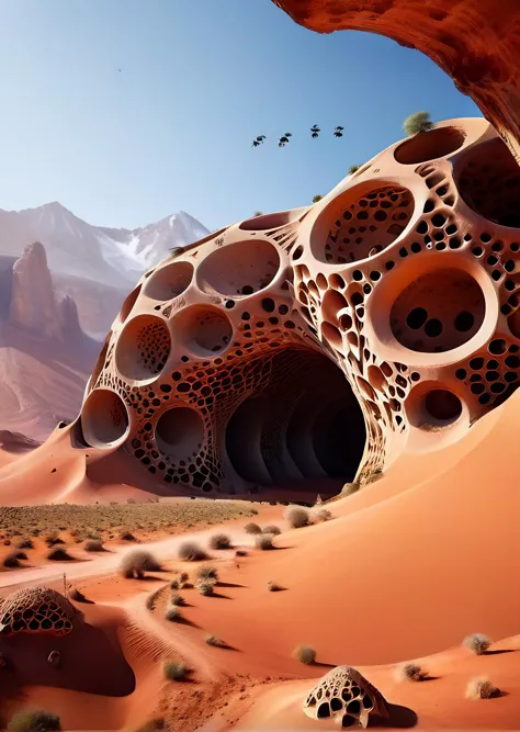 mountains with holes Trypophobia in Mars desert, numerous caves, nest, bees nest, insect nest. rivers, lakes, island, chemicals in the ground. Background; levitating rocks, flying mountains, mountain in the air, gothic vibe organic shapes, nest of aliens, nest of insects, Trypophobia, organic shapes, organic buildings
<lora:kLabyrinth:0.50>, 
<lora:add-detail-xl:1.00>, 
<lora:SDXL_macro_Sa_May:0.50>, 
<lora:xl_more_art-full_v1:0.50>,