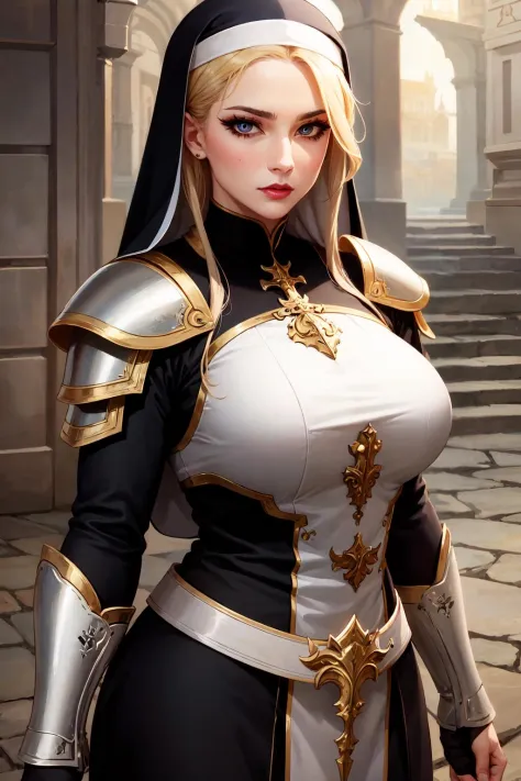 (masterpiece:1.2), (best quality:1.2), perfect eyes, perfect face, volumetric lighting, 1girl, mature female warrior nun, milf, ...