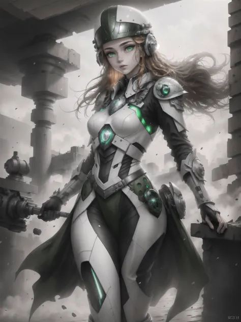 (best quality, masterpiece:1.2), photorealistic, ultra high res, front lighting, intricate detail, Exquisite details and textures, hdr, vibrant, (white background:1), <lora:breastinclassBetter_v141:0.3> small breasts, face highlight, sexy, seductive, (dynamic pose:1) (detailed green eyes:1.3), (beautifully detailed face), (1girl, soldier, smooth thigh, pale skin, wind swept long flowing ginger hair, light freckles, subtle makeup, flush), (white sci-fi revealing armor, cybernetics, futuristic, sci-fi helmet, ornate), thick swirling fog, bokeh, science fiction, <lora:unholy:0.8> sc3pt4 style