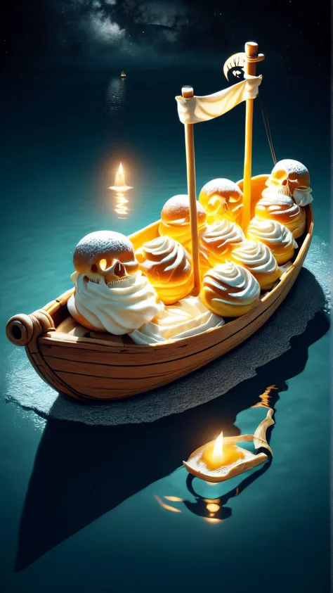 there is a boat with donuts and a candle on it